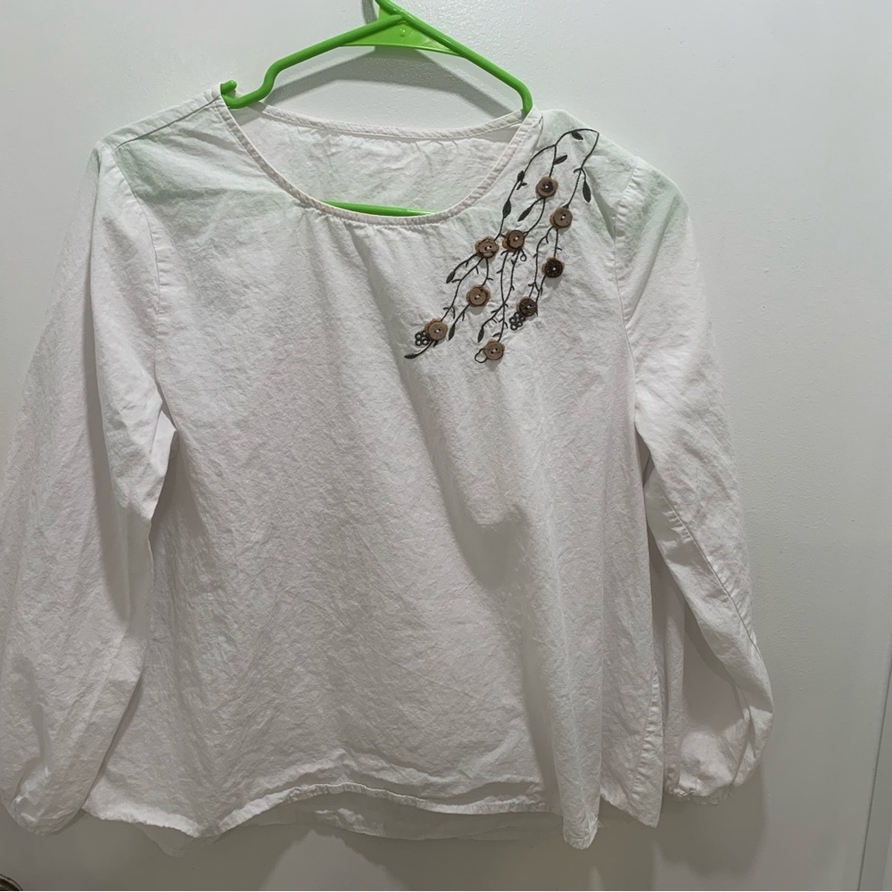 4/$15 Ivory Blouse with Floral Embroidery